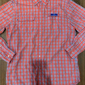 Southern Tide Orange and Blue Plaid Button Down fishing Shirt - men’s large